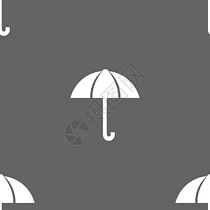 伞状符号图标 雨保护符号 灰色背景上的无缝模式 矢量游客圆圈令牌按钮徽章邮票旅行气象标签质量图片