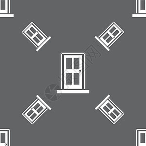 门图标符号 灰色背景上的无缝模式 矢量建筑学房子办公室标志集房间门把手门牌出口框架概念图片