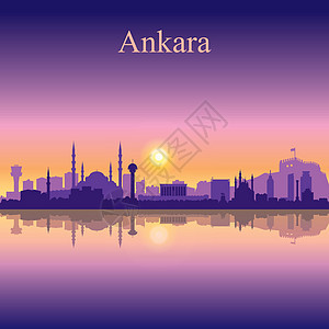 安卡拉市地平线月光背景市中心天际海报地标城市反射旅行建筑天空明信片图片