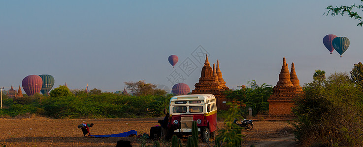 和Bagan上空的热气球建筑学遗产空气仰光宝塔冒险文化佛塔日落旅游图片