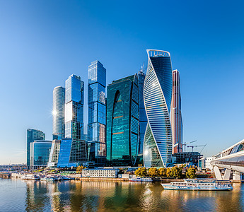 莫斯科市天空蓝色晴天中心建筑建筑学玻璃景观城市金融图片
