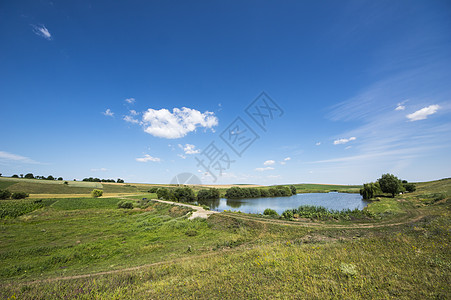 蓝湖场景旅行天空牧场远足反射植物环境地平线土地高清图片