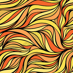 矢量彩色手绘波 阳光灿烂的背景 渐渐的抽象火力纹理纺织品橙子插图织物风暴涂鸦风格装饰海浪网络图片