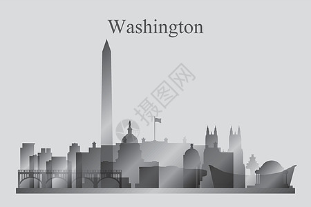 线建筑华盛顿市天空线以灰度显示的环形阴影插画