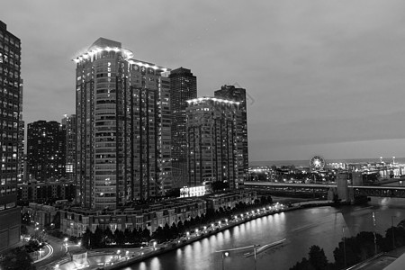 芝加哥的建筑 高楼顶 地铁和城市建筑学路灯高楼夜灯夜景美术景观街景形象旅游背景