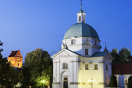 圣卡齐米尔兹教堂波兰华沙天空宗教教会蓝色地标建筑建筑学教堂图片