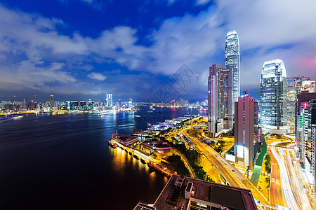 晚上在香港建筑商业办公室城市港口建筑学景观图片