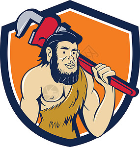 尼安德特洞穴人 木材工人和猴子男人波峰艺术品时代卡通片石器插图活动扳手工业图片