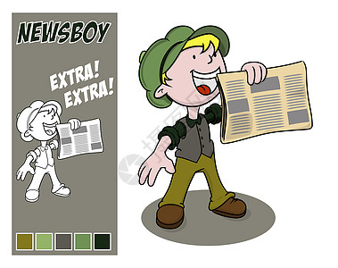 新闻男孩卡通片绘画服务男生报纸标题乐趣吉祥物孩子报刊背景图片