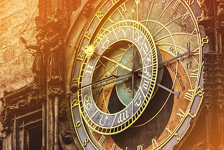 布拉格旧城广场的天文钟时间旅行建筑学观光地标调子天文学历史文化风格图片