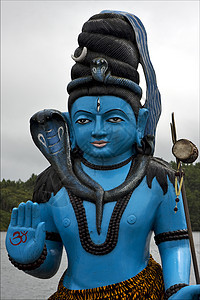 印度教蓝木雕像艺术裙子上帝花瓶切口纪念碑卷曲蓝色寺庙金属图片