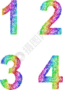 彩虹素描字体集-数字 1 2 3 4图片