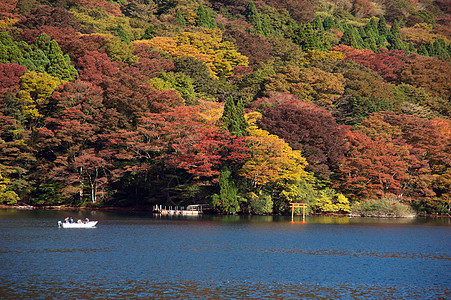 在日本Ashi湖的出船旅行季节寺庙游客舰队假期吸引力帆船历史性天空历史图片