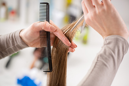 剪头发发型沙龙人类女士职业剪刀专业长发工具水平背景图片