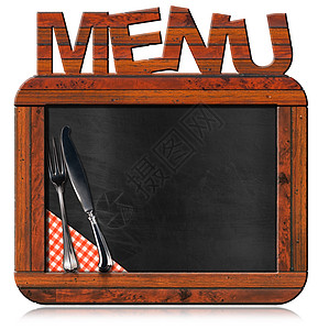 有文本菜单的旧空黑黑板家庭餐厅美食广告桌布长方形烹饪框架银器厨房图片