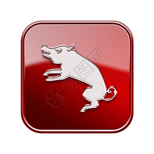Rat Zodiac 图标红色 孤立在白色背景上按钮宇宙十二生肖星座星星算命圆形反射玻璃插图图片
