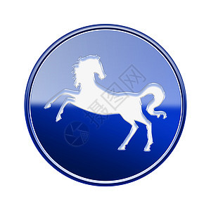 马祖迪亚图标蓝色 孤立在白色背景上宇宙日历书法十二生肖插图八字算命玻璃按钮反射图片