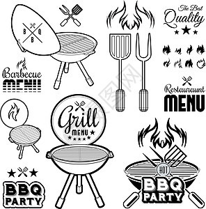 烧烤炉食物插图烧烤餐厅派对菜单野餐烹饪邀请函背景图片