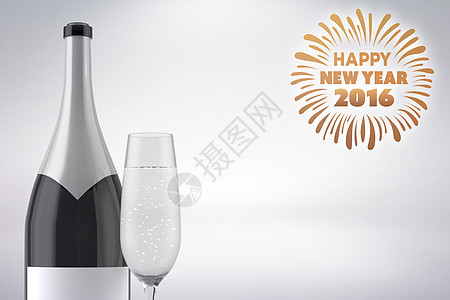 新年图形的复合图像Name庆典奢华酒精长笛玻璃灰色气泡瓶子背景图片
