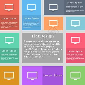 计算机宽屏幕监视器图标符号 一组多色按钮 带有文本空间的地铁样式 长阴影图片