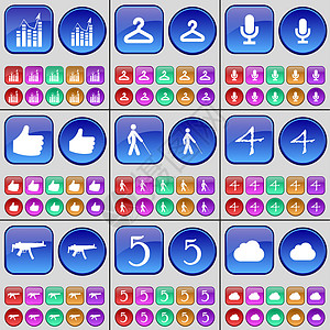 图 衣架 麦克风 手 剪影 四 半 五 云 一大套多色按钮图片