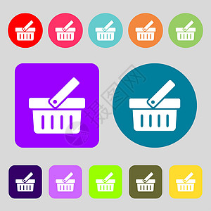 购物墨盒符号图标 在线购买按钮 12个彩色按钮 平板设计质量零售网络徽章网站海豹大车标签创造力店铺图片