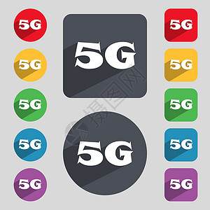 5G 符号图标 移动电信技术符号 一组彩色按钮数据标准令牌互联网邮票电话标签徽章质量插图图片