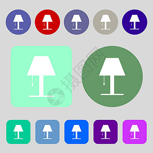 灯图标符号 12个彩色按钮 设计平坦图片