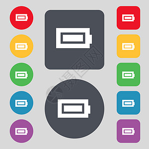 电池充电图标符号 由12个彩色按钮组成 设计平坦邮票海豹质量指针徽章创造力力量电气活力收费图片