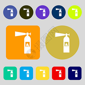 灭火器图标符号 12个彩色按钮 平面设计图片