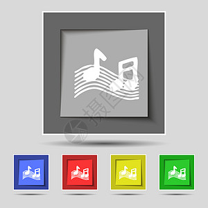 音乐音符 音乐 铃声图标符号 在原始的五个彩色按钮上电脑网络电话信号乐器玩家收音机吉他音乐播放器立体声图片