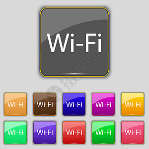 无线网络图标 一组彩色按钮 无线网络图标的功能徽章艺术网站互联网令牌质量信号标签插图邮票背景图片