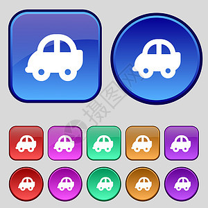 自动图标符号 一套12个旧按钮用于设计运输卡车商业速度车轮汽车船运轿跑车轿车小巴图片