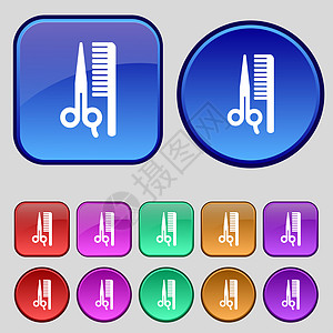图标符号 一套12个旧按钮 用于设计设计梳子装饰品风格女性工具艺术标签派对剪刀横幅图片