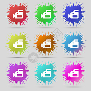摄像头图标标志 一套9个原型针扣质量邮票视频海豹令牌播送艺术相机插图电视图片