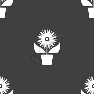 茶杯图标符号中的花朵 灰色背景上的无缝模式角落质量徽章标签海豹按钮花店花瓣植物创造力图片