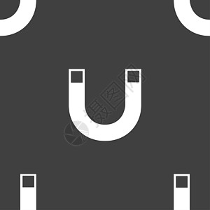 磁铁标志图标 马蹄铁它的象征 修复标志 灰色背景上的无缝模式场地活力金属斥力波浪工具磁性插图吸引力技术图片