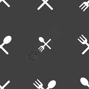 叉子和勺子交叉 餐具 食用图标符号 灰色背景上的无缝模式桌子邮票质量礼仪海豹餐厅导航刀具按钮食物图片