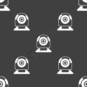 网络摄像头标志图标 网络视频聊天符号 相机聊天 灰色背景的无缝模式标签质量邮票会议海豹插图互联网凸轮技术创造力图片