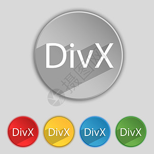 DivX 视频格式符号图标 符号 一组有色按钮网站手表夹子角落网络商业控制互联网草图贴纸背景图片