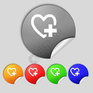 医学心脏标志图标 十字符号 设置多彩的按钮创造力海豹邮票插图徽章框架令牌诊断药品标签图片