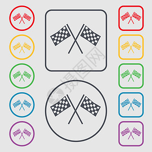 比赛旗号完成图标符号 圆形上的符号和带框的方键图片