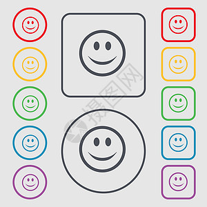 微笑 快乐脸部图标符号 在圆形上的符号和带框的方扣图片