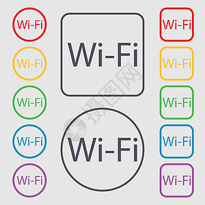 免费 wifi 上网标志 无线网络符号 无线网络图标 带有框架的圆形和方形按钮上的符号背景图片