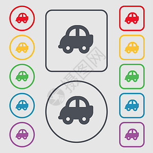 自动图标符号 圆形上的符号和带框架的平方按钮运输运动车轮交通卡车赛车船运小巴轿车车辆图片