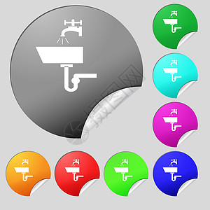 Washbasin 图标符号 一组八个多色圆环按钮 标签图片