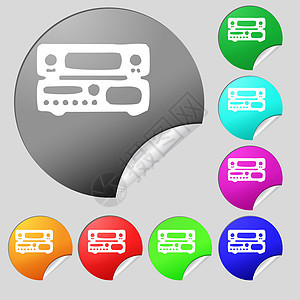 无线电 收音机 扩音器图标符号 一组8个多色圆环按钮 贴纸图片