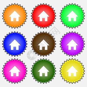 首页 主页图标符号 一组九种不同颜色的标签网络房子艺术网站互联网海豹插图按钮质量创造力背景图片
