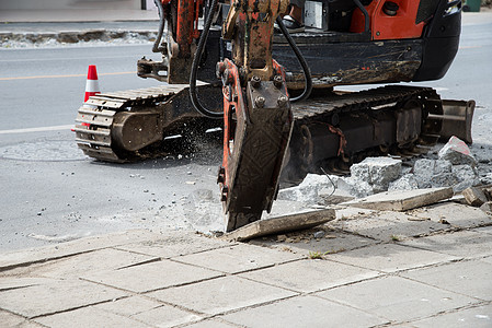 Ddrill公路车挖掘机机器地球建造地面作品机械道路力量钻孔背景图片