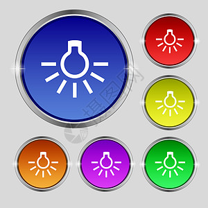 灯泡图标符号 亮彩色按钮上的圆形符号风暴电子产品活力玻璃电气节能夹子涂鸦节能灯绘画图片